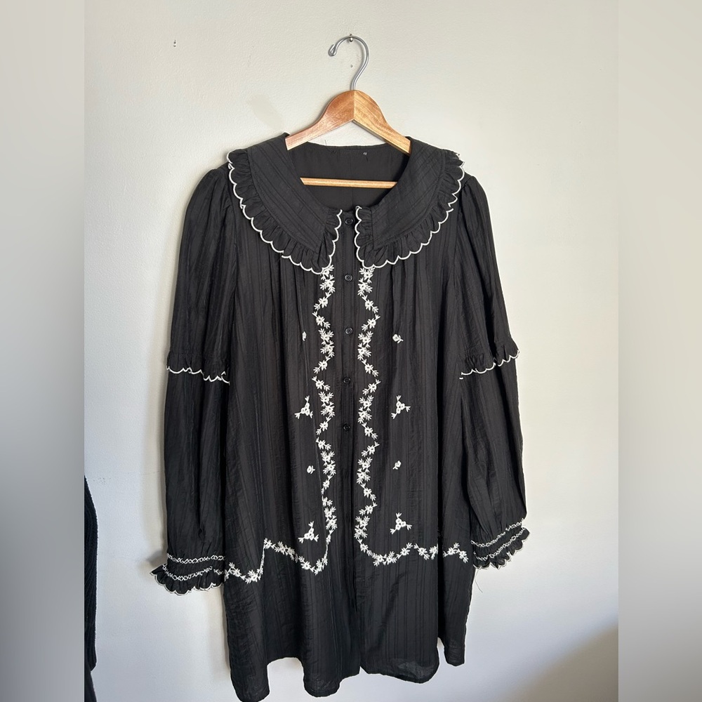 Black Dress with White Embroidery